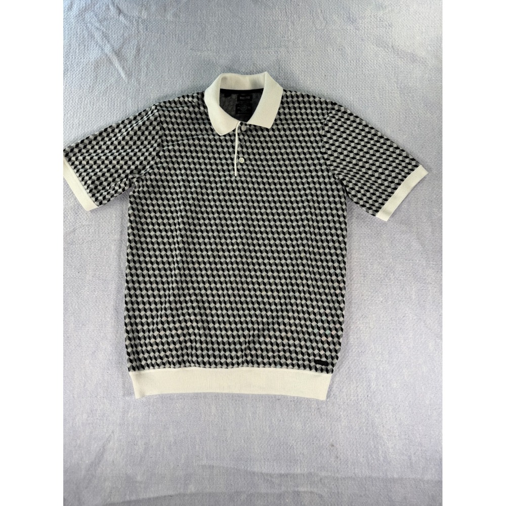 Buffalo David Bitton Mens XL Knit Polo Shirt Geometric 3D Cube Pattern Black